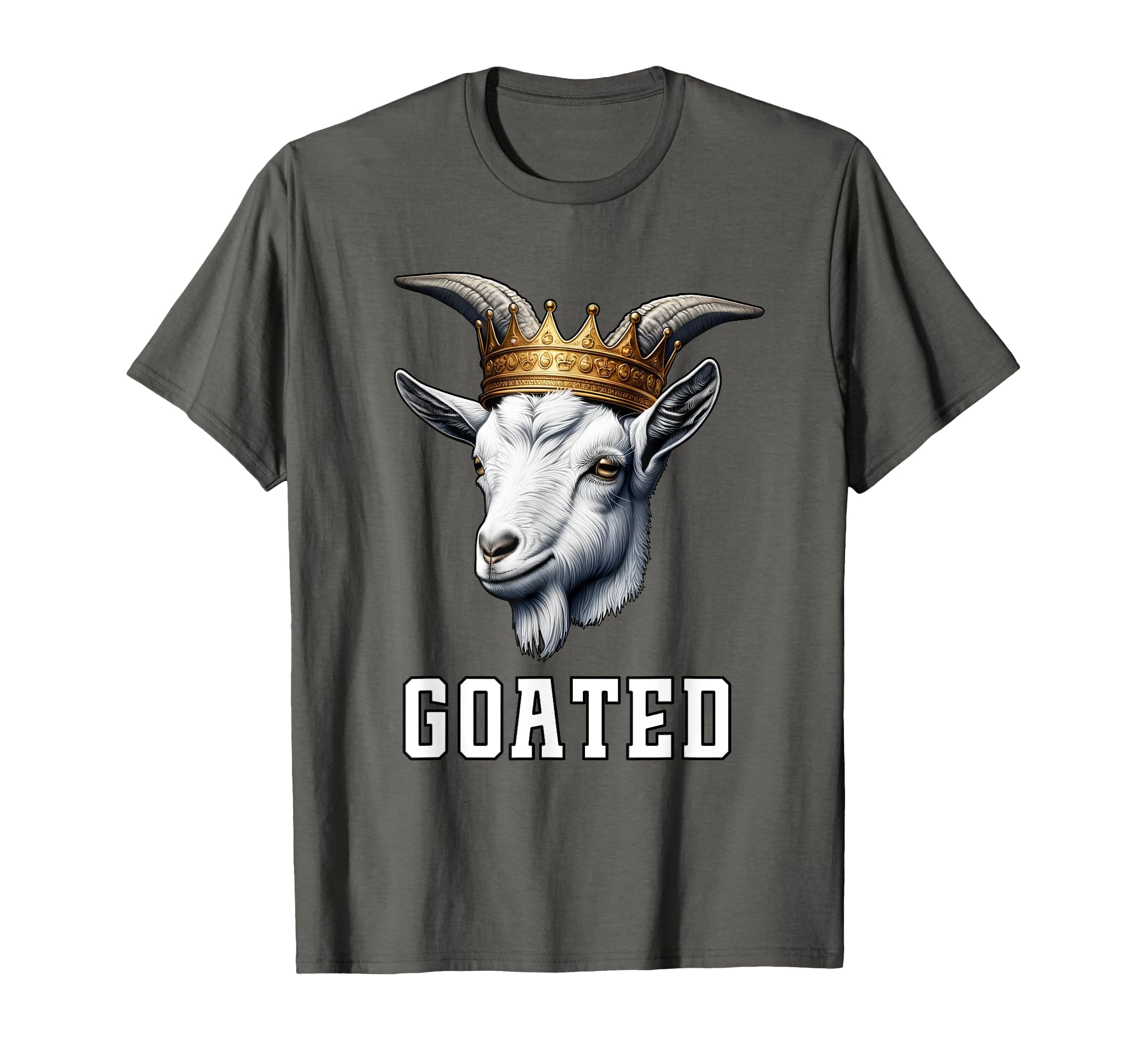Goated Funny Goat Wearing Crown T-Shirt - Casual Everyday Wear Men Women