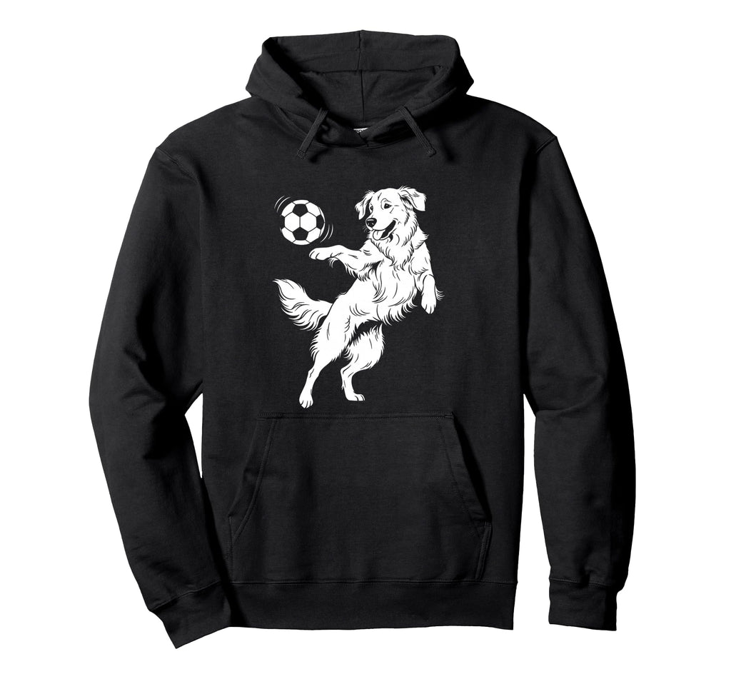 Happy Dog Playing Soccer Funny Hoodie - Fun Novelty Design for Adults