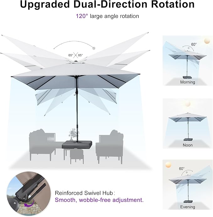 PURPLE LEAF 10' X 6.5' Left-right Tilting Outdoor Patio Umbrella Swivel Offset Cantilever Heavy Duty Rectangle Aluminum Umbrella with UV Resistant for Deck Pool Patio Backyard, Pebble Grey