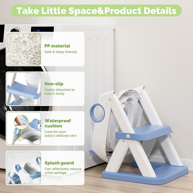 Toilet Seat, Potty Training Seat for Toddler, Upgraded 2-in-1 Potty Toilet Training for Boys and Girls,Waterproof Cushioned Mat with Non-slip Step Stool
