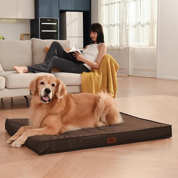 Outdoor Dog Bed for Small Dogs, Waterproof Dog Crate Bed for Small Dogs, Orthopedic Egg Crate Foam Puppy Beds with Washable and Removable Oxford Cover, Brown