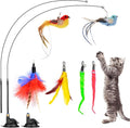 Cat Feather Toys, 10PCS Toys with Super Suction Cup, 2PCS Detachable Wand & 6PCS Replacement Teaser Refills, Interactive Indoor Cat Play
