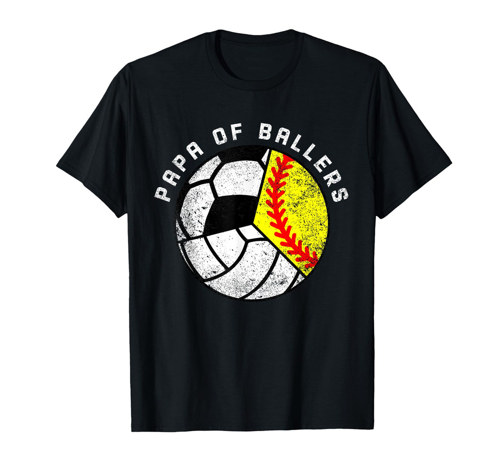 Papa Ballers Funny Softball Volleyball T-Shirt - Unique Graphic Men Women