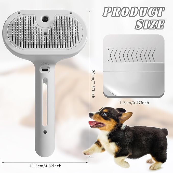Cat Steam Brush, 3 in 1 Cat Brush for Shedding & Grooming, Water Brush for Cats Dogs, Pet Hair Removal Comb for Long Short Haired Small Animal, Self Cleaning Slicker Brush with Release Button
