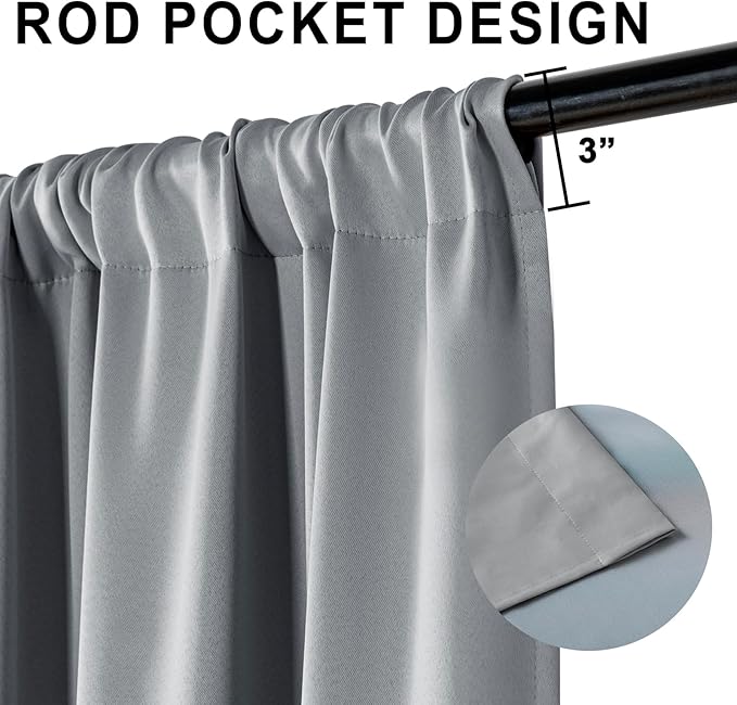 XWZO Complete Blackout Window Curtain Panels with Tiebacks- Rod Pocket Noise Reduction and Light Blocking Curtains with Black Liner for Studio, Basement Room, Grey, W42 x L45, Set of 2