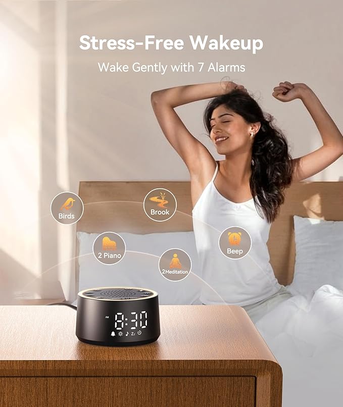 Dreamegg Sound Machine for Sleep - D1 Nova White Noise Sound Machine for Baby Adult with Alarm Clock, Soothing Sounds, Dimmable, White Noise Alarm Clocks for Bedrooms Heavy Sleepers Travel, Black