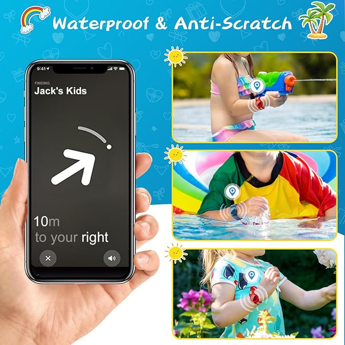 Waterproof Air Tag Bracelet for Kids (2 Pack), Soft Nylon Hidden Air Tag Wristband Full Cover Lightweight GPS Tracker Holder Compatible with Apple AirTag Band for Toddler Child (Deep Rainbow/Blue)
