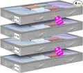 punemi 4pcs Under Bed Storage Containers, Below 4 Inches Tall Low Profile Underbed Storage, NO STRUCTURE, Soft Foldable Underbed Cloth Storage Bags, Zipper Blanket Storage Container, 20x40x3.7in