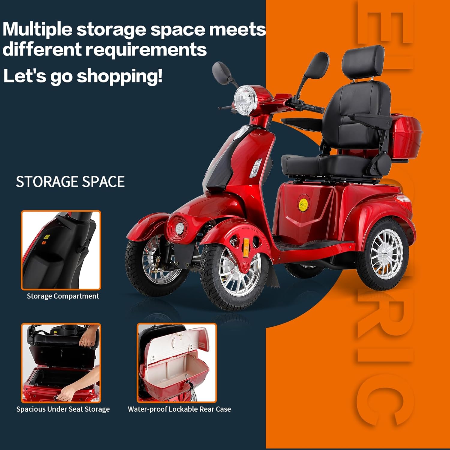 Heavy Duty 4 Wheel Mobility Scooters for Seniors & Adults 500lbs Capacity - Electric Powered Chair - 800W All Terrain Fast Mobility Scooter for Travel w/Long Range Battery Remote Key