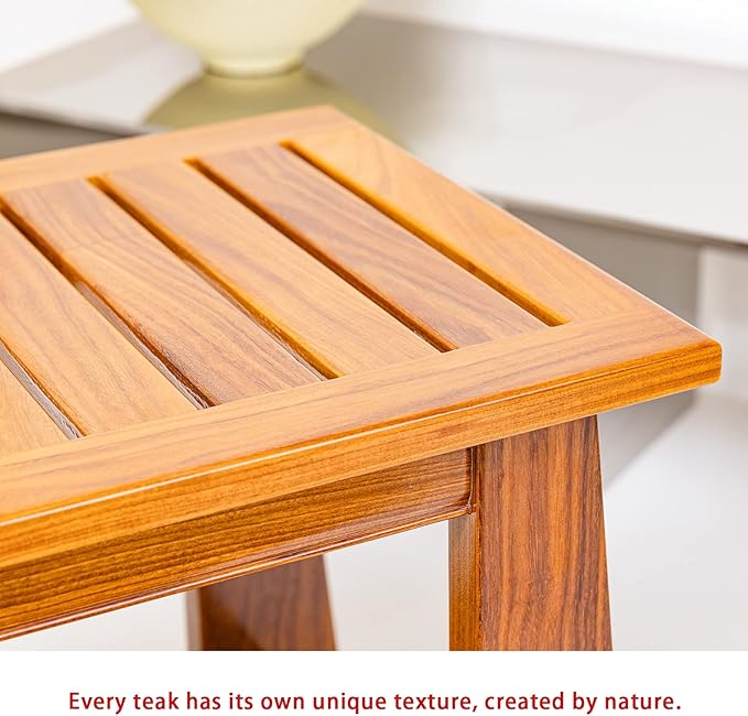 NNN 42" Commercial Teak Shower Bench - 8 Non-Slip Leveling Feet & 350 lbs Capacity | Rock-Solid Stability for Seniors & Spa Safety | Waterproof Design for Saunas/Outdoor Pools (Patented)