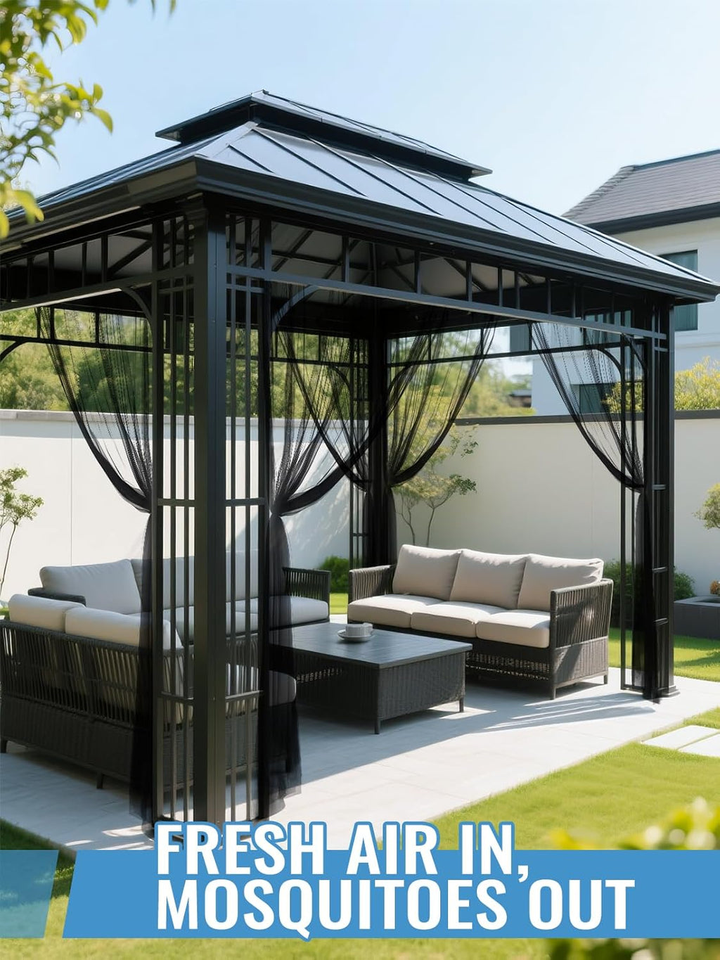 65x10ft Extra Large Mosquito Net, Mesh Netting for Garden Skin and Plants Protection, Patio Bird Bug Screen, Black