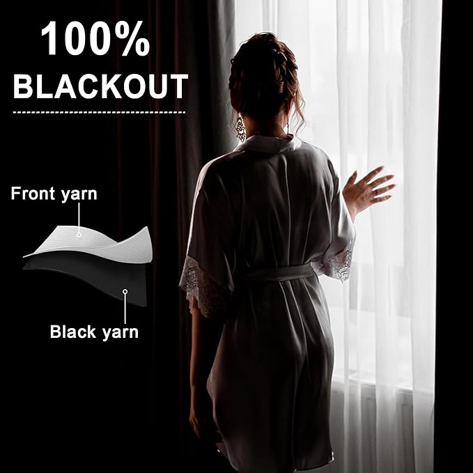 XWZO White 100% Blackout Curtains - Heat and Full Light Blocking Drapes with Black Liner for Bedroom/Laundry Room, Rod Pocket Window Panels with Tiebacks, White, W38 x L45, Set of 2