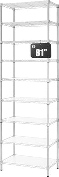 Finnhomy 9-Tier Wire Shelving Unit Adjustable Steel Wire Rack Shelving, 81 Inches Height 9 Shelves Metal Storage Rack, Pantry Shelves for Storage with PE mat, NSF Certified, Chrome