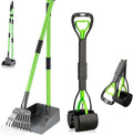 MXF Dog Pooer Scooper Set, 2 in 1 Pet Poop Scooper with Long Handle 28" Dog Poop Picker Upper and Stainless Metal Tray & Rake for Medium & Small Dogs, Heavy Duty for Grass, Dirt, Gravel