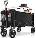 Navatiee 140L Wagon Cart Foldable, Large Capacity Collapsible Wagon with Smallest Folding Design, Utility Grocery Cart for Camping Shopping Sports, Black