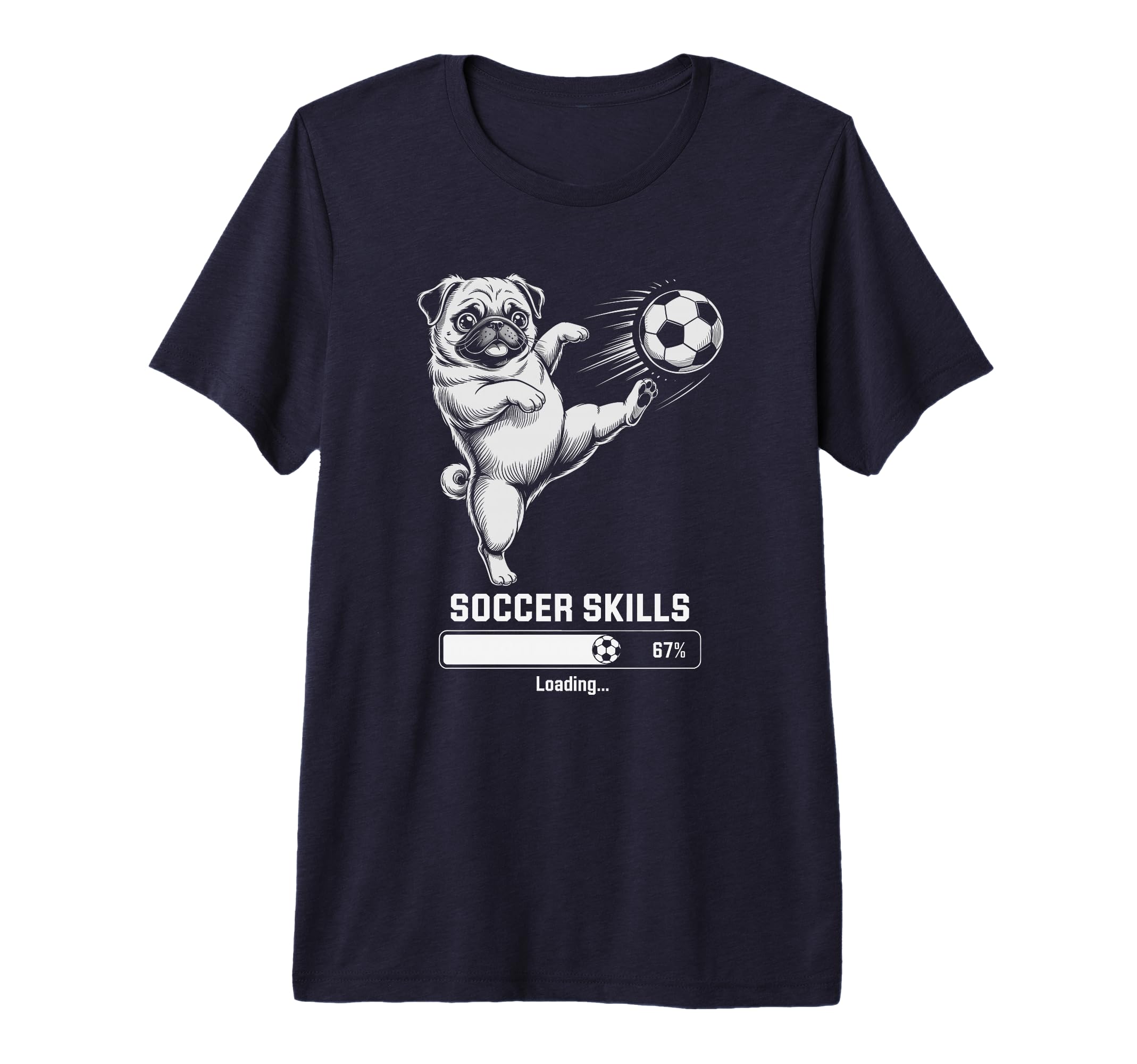 Kawaii Pug Soccer Skills Loading Dog T-Shirt - Graphic Print for Adults