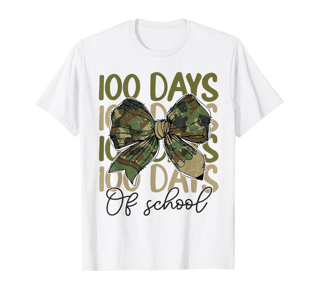 100 Days School Camo Coquette Bow T-Shirt - Custom Art Print Men Women