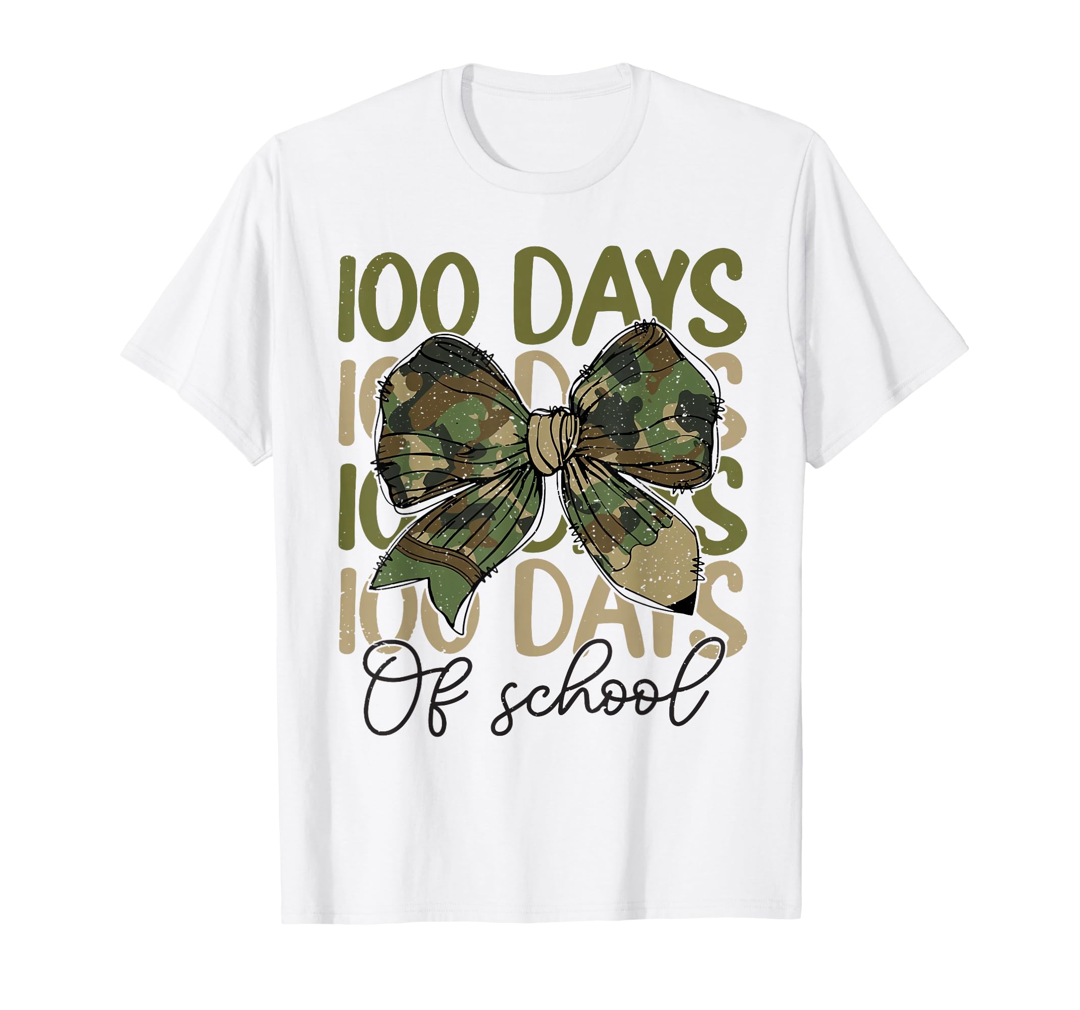 100 Days School Camo Coquette Bow T-Shirt - Custom Art Print Men Women