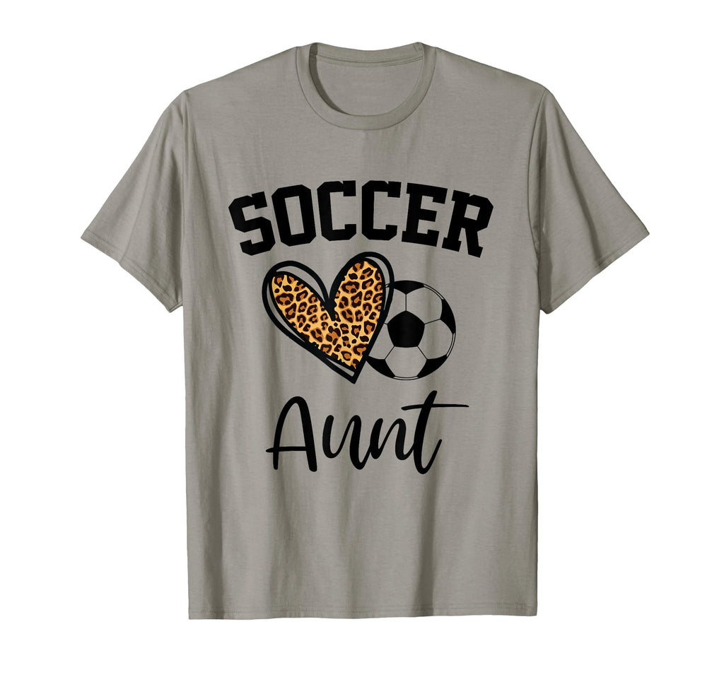 Soccer Aunt Leopard Heart Funny T-Shirt - Fun Novelty Design for Adults