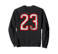 Distressed Number 23 White Red Sweatshirt - Unique Graphic for Adults