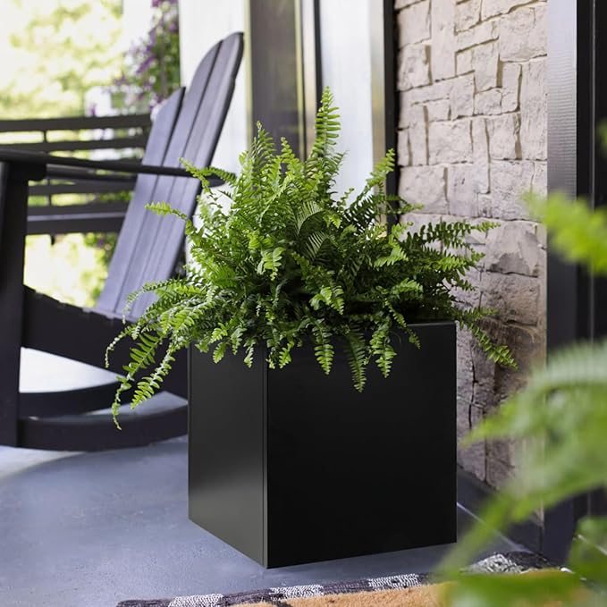 Galvanized Steel Black Planter Box Square 27.6 in Metal Large Planter Box Outdoor Indoor Huge Cube Heavy Duty Flower Pot Modern Commercial Residential for Patio, Deck, Yard, Garden