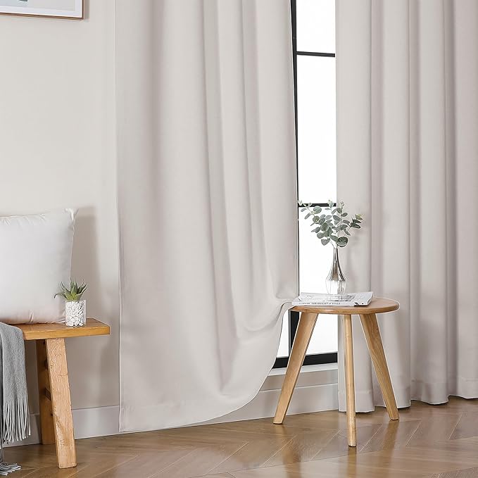 Simplebrand Ava Natural Blackout Curtains for Bedroom 84 Inch Length 2 Panels Set, Solid Thermal Insulated Privacy Living Room Window Treatment Curtains Blackout Drapes, W40 x L84 Inch, Natural