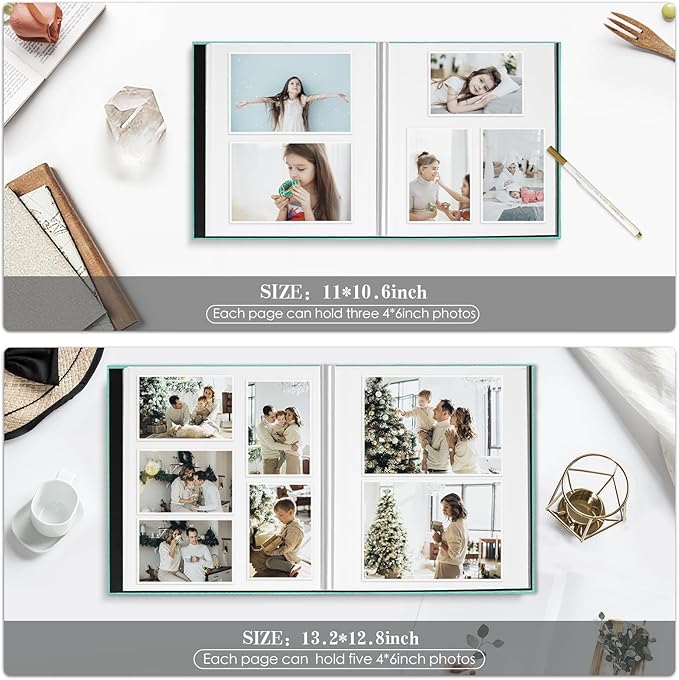Spbapr Large Photo Album Self Adhesive 60 Pages Linen cover DIY Magnetic Scrapbook album with A Metal Pen Hold 4x6 5x7 6x8 8x10 10x12 Pictures Blue