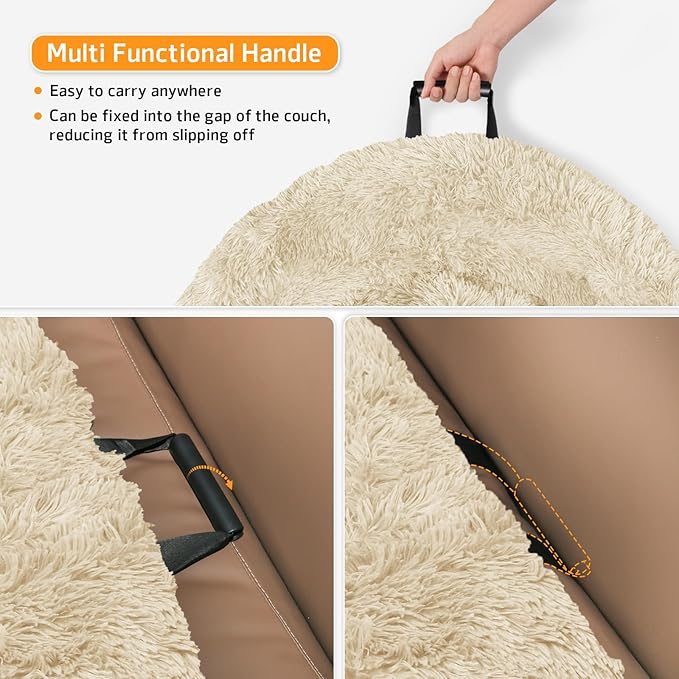 Calming Dog Bed Fluffy Plush Dog Mat for Furniture Protector with Removable Washable Cover for Large Medium Small Dogs and Cats (Extra Large (53x39.3x6), Beige)