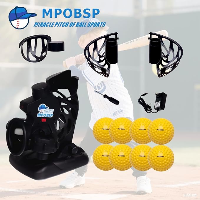 Upgraded Electronic Baseball Pitching Machine for Youth - Adjustable Angles & Speeds,AC Powered & Battery Powered， 8 Practice Balls Included - Ideal for Beginner Batting & Fielding Training