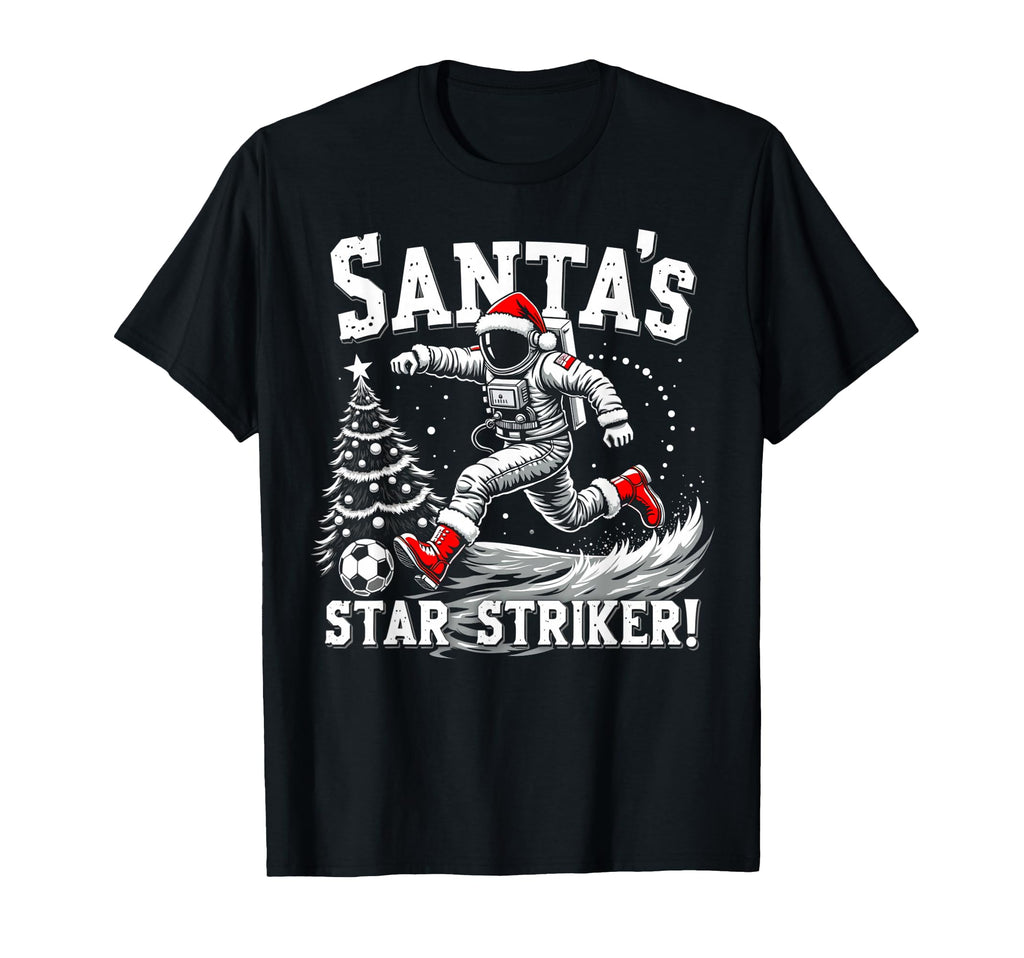 Santas Star Striker Funny Soccer Player T-Shirt - Graphic Print Unisex