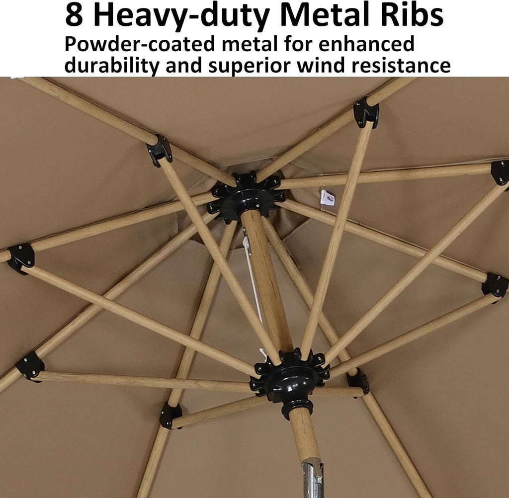PURPLE LEAF 6.5' x 10' Patio Umbrella Outdoor Table Umbrella Aluminum Market Umbrella with Push Button Tilt & 8 Sturdy Ribs and Crank Rectangular Sun Umbrella for Pool Backyard Beach, Taupe