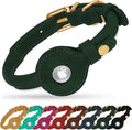 OOPSDOGGY Rolled Leather Dog Collar with Airtag Holder - Reflective Round Airtag Dog Collar - Soft Tracking Pet Collar for Small Dogs Puppy Cats Kitten (Green, L, 14"-18")