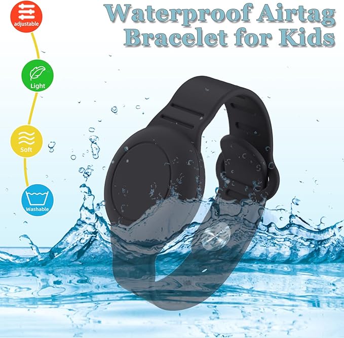Kids Waterproof Bracelet Compatible with Apple AirTag, Hidden Silicon Protective Case for Air Tag GPS Tracker Holder, Adjustable Anti-Lost Watch Band for Toddler Child (4 Pack)