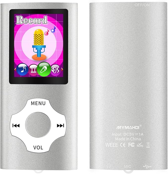Mymahdi MP3/MP4 Portable Player,1.8 Inch LCD Screen,Max Support 64GB,Silver