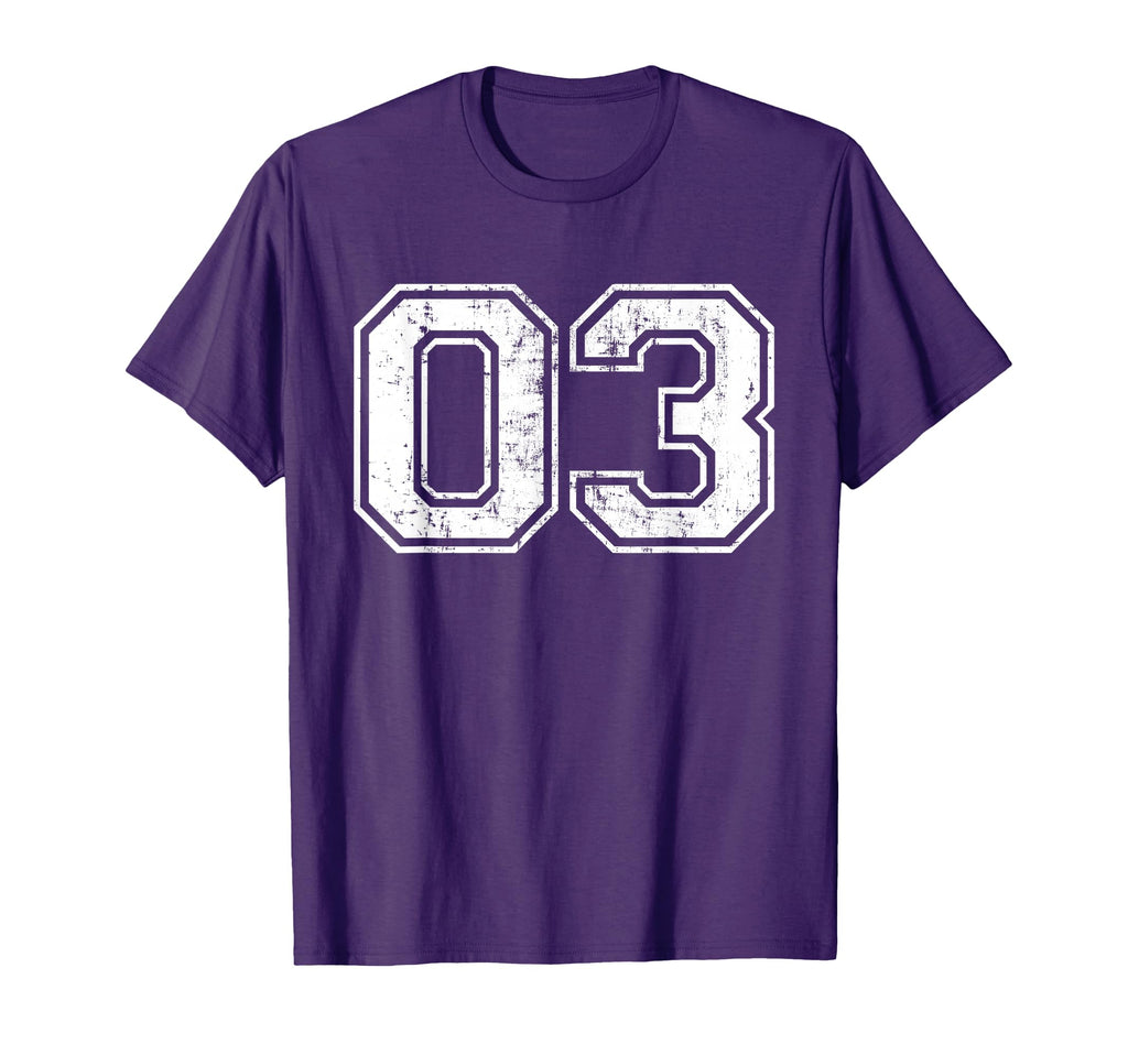 Number 03 Varsity Distressed Sports Team T-Shirt - Novelty Apparel Unisex