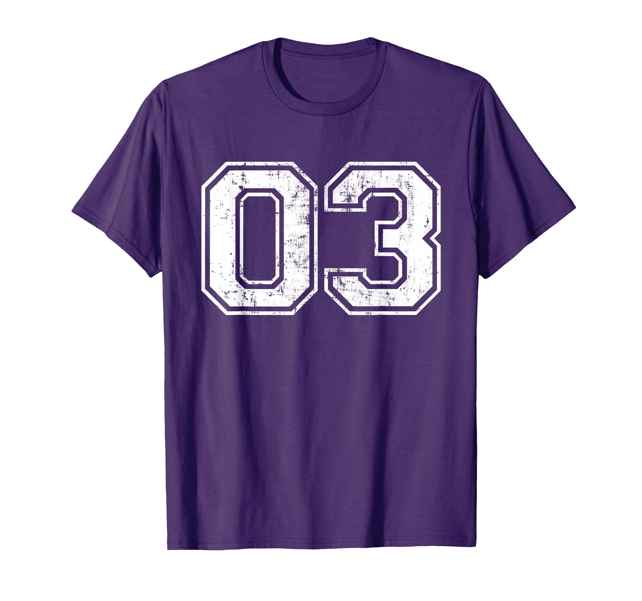 Number 03 Varsity Distressed Sports Team T-Shirt - Novelty Apparel Unisex