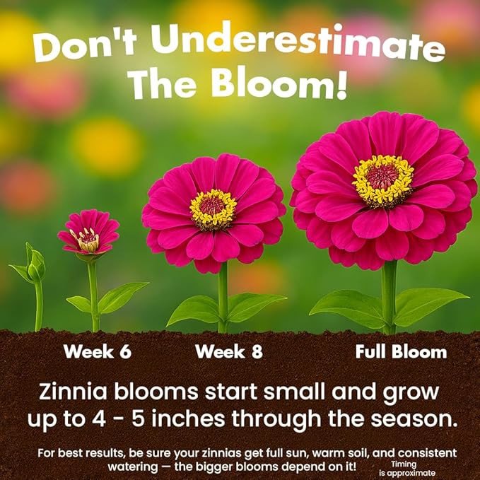 NatureZ Edge Zinnia Seeds for Planting Outdoors – California Giants Flower Seeds, Bulk Semillas de Flores para Sembrar, 1 Oz