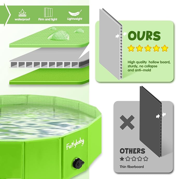 Furrybaby Dog Pool, Foldable Dog Pools for Large Dogs Portable Kiddie Pool Pet Doggie Wading Swimming PoolGreen 39''Indoor and Outdoor