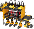 CCCEI Modular Power Tool Organizer Wall Mount Charging Station, Yellow 6 Drills Holder with 8 Plug Power Strip 10FT, Garage Drill Battery Heavy Duty Metal Shelf, Utility Rack with Hooks, Side Storage.