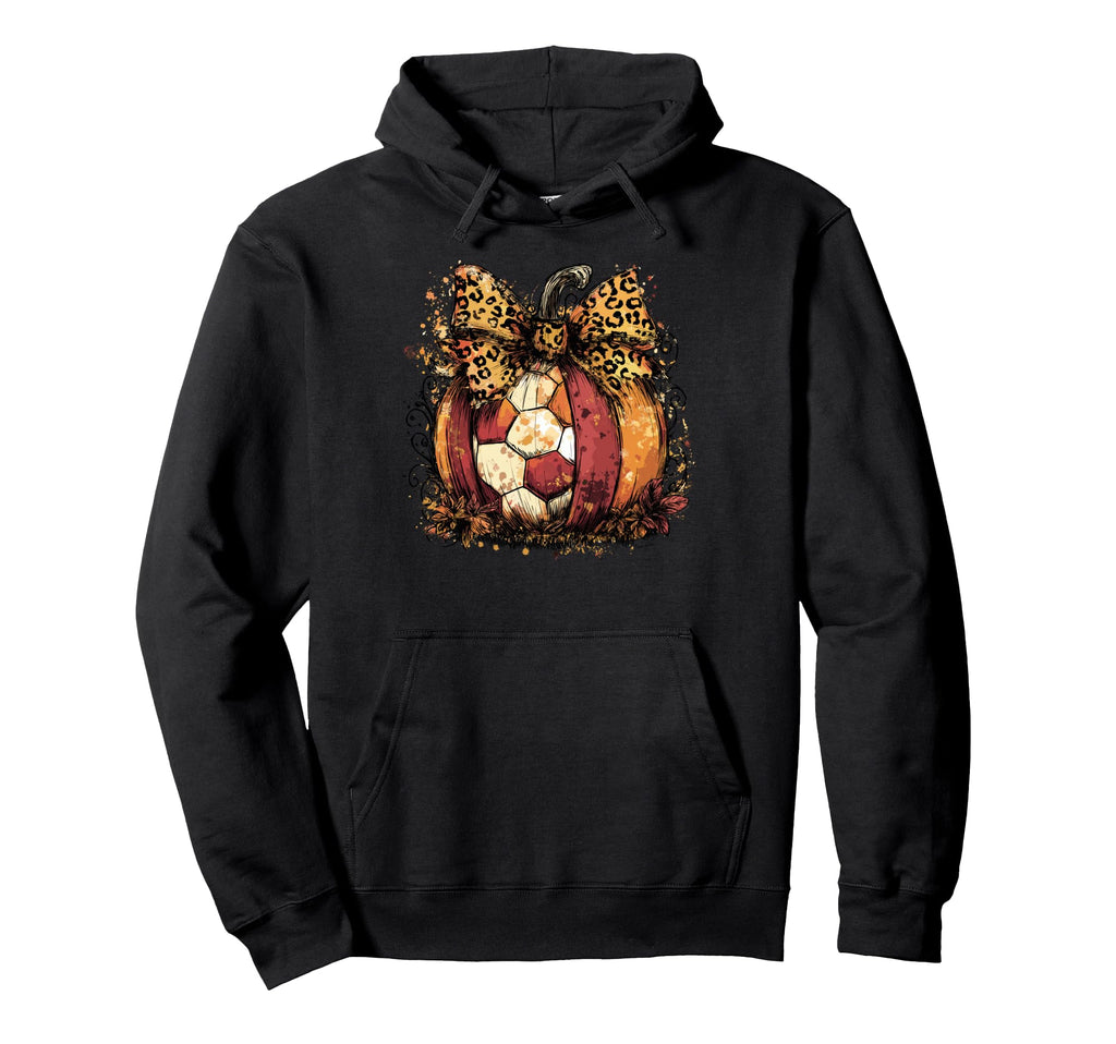 Fall Soccer Leopard Pumpkin Coquette Bow Hoodie - Unique Graphic for Adults