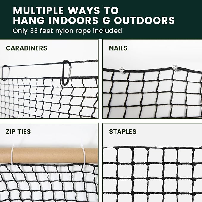 Sports Netting,Golf Practice Net Hitting Net with 33Feet Nylon Rope Also for Baseball, Hockey, Soccer, LAX and More - 10x10ft/10x15ft/10x20ft/10x25ft/10x30ft/10x40ft/10x50ft