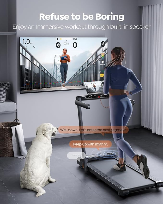 2 in 1 Folding Treadmills for Home Small Office, 2.5HP Walking Pad Treadmill with Handle Bar, 300lbs Capacity, Copmact Protable Treadmill with Smart APPs, 12 HIIT Modes and Touch Screen