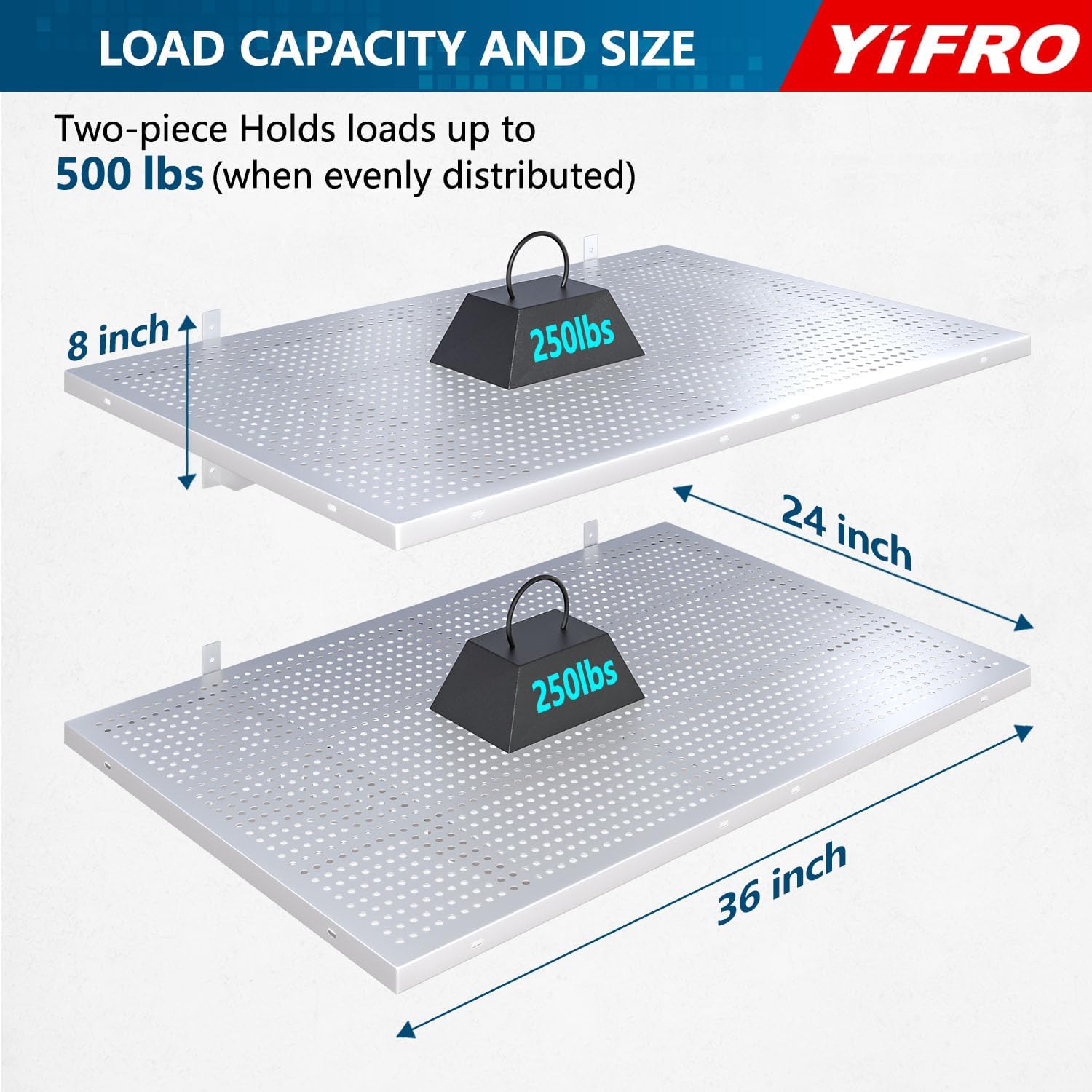 2-Pack 2x3ft Heavy Duty Garag e Wall Shelving, 500 lbs Load Capacity, Garage Shelving Wall Mounted, Garage Storage Rack with Hooks, White