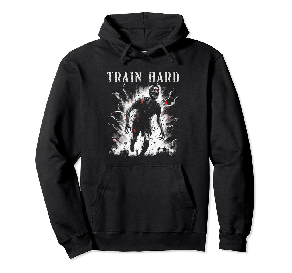 Train Hard Zombie Creepy Soccer Hoodie - Graphic Print for Adults