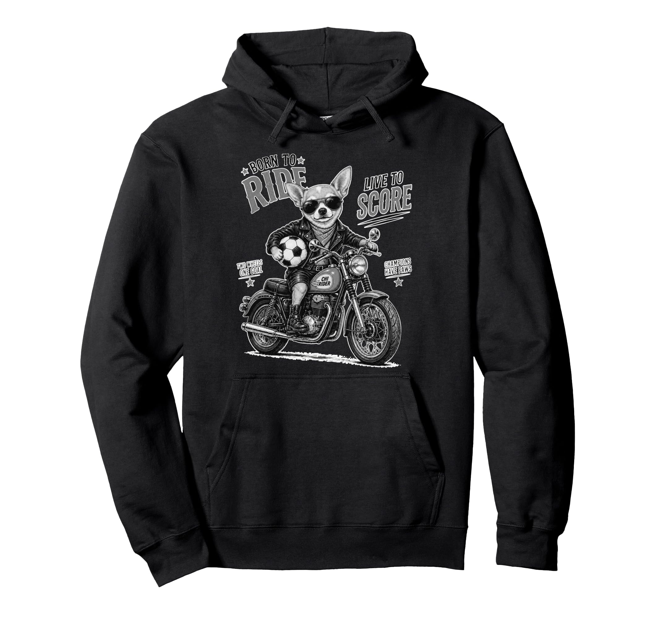 Chihuahua Motorbike Love Footbal Soccer Hoodie - Trendy Graphic Unisex