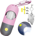 Dog Poop Bag Dispenser with Built-in LED Flashlight and Metal Clip for Leash, Pet Waste Bag Holder, Dog Walking Accessory (Pink)