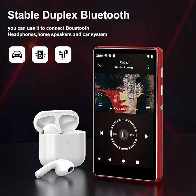 80GB Music Player, SWOFY M503Pro MP3 MP4 Player with Bluetooth and WiFi,Pandora,Amazon Music, 4" Touch Screen MP3 Player with Spotify, Audible, Audiobooks Up to 512GB Red