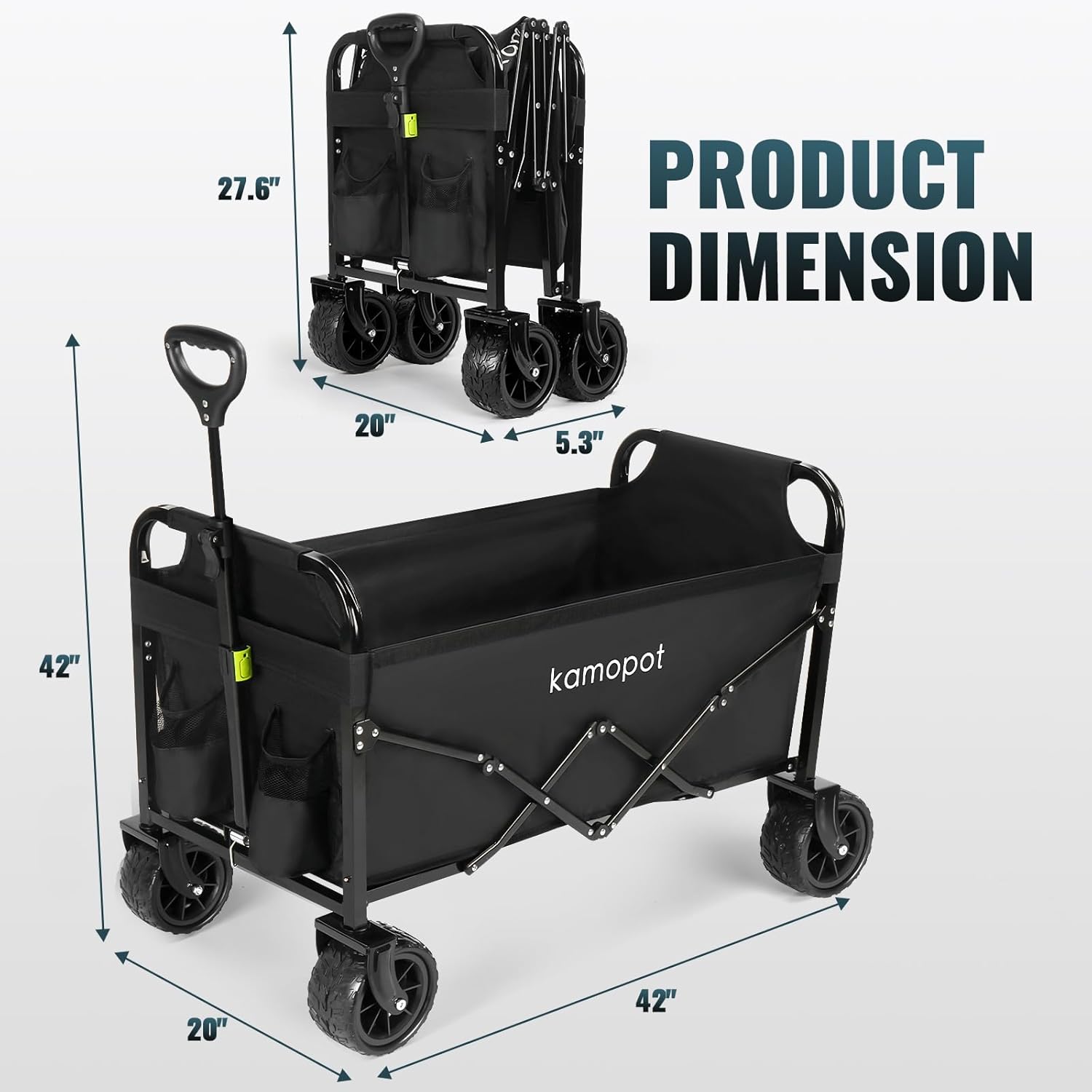 Large Collapsible Wagon Foldable for Beach, Yard, Grocery, Park, 34" x 18" Inner Storage. 300lb Heavy Duty Folding Utility Wagon on Big Wheels for Sand, Durable w/Cupholders