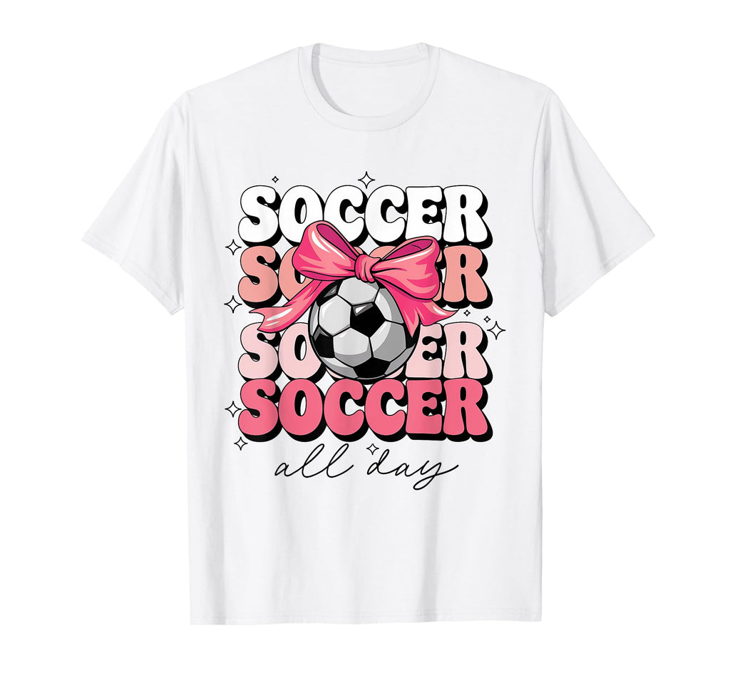 Groovy Soccer Coquette Bow Soccer All T-Shirt - Trendy Graphic for Adults