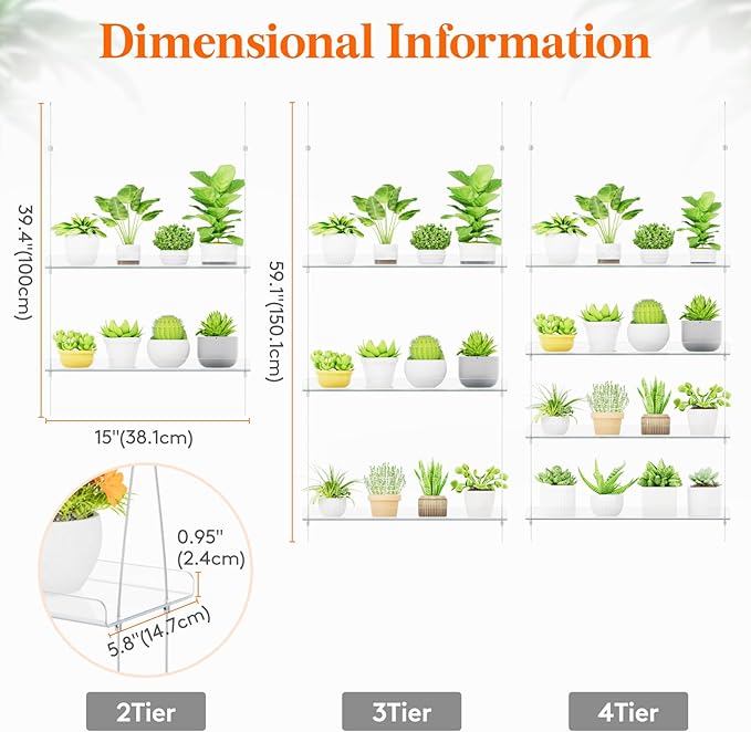 Lifewit 3-Tier Window Plant Shelves 15 inch, Acrylic Adjustable Hanging Floating Shelf, Window Sill Extender for Indoor Succulent Plants, Micro Greens, Seed Starter Pots, Herb Planters